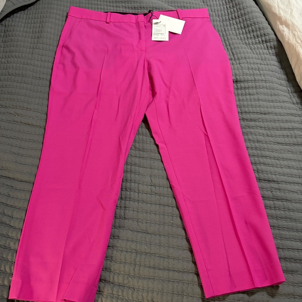 Theory Treeca 2 Pants Carnation Pink Suiting Wool Slim Leg Trouser Size 16 NWT